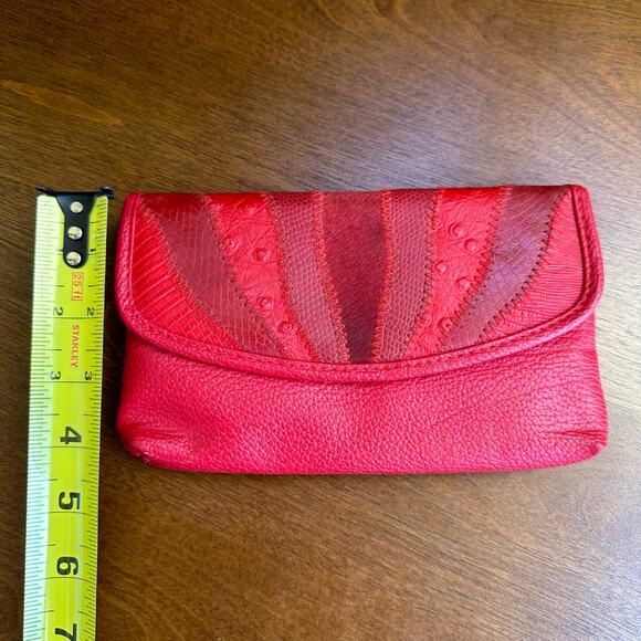Vintage 1980s Red Leather Clutch Handbag with Attachable Coin Purse - Picture 8 of 9